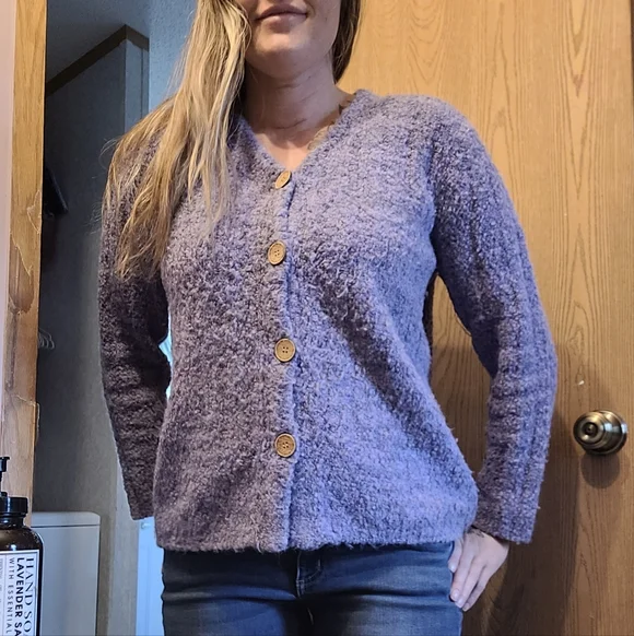 Alps Fuzzy Knit Cardigan Sweater Large Periwinkle Purple Cozy Chunky Wool Blend - Picture 2 of 10